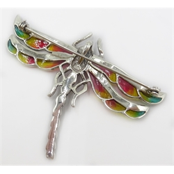  Plique-a-jour and marcasite silver dragonfly brooch, stamped 925  