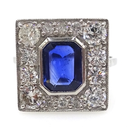  Art Deco style diamond and sapphire white gold ring, stamped 18ct  
