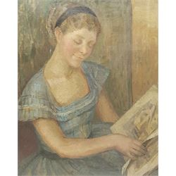 Constance Anne Parker (British 1921-2016): Portrait of a Young Girl Reading, oil on canvas unsigned 60cm x 48cm