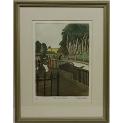  'The Late Entrant', limited edition etching hand coloured No.3/60 signed, titled and numbered in pencil by Michael Atkin 33cm x 24cm  