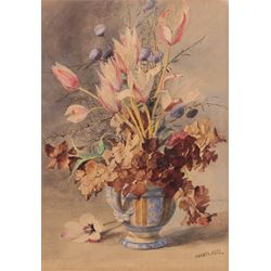 Maria Teresa Hegg (Swiss 1829-1911): Still Life of Flowers in an Urn, watercolour signed 3...