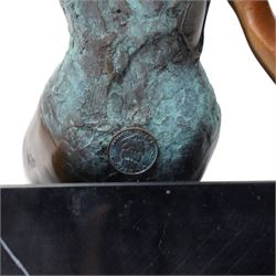 After Jean Patou - art deco style bronze formed as a seated nude lady, H24cm