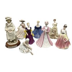 Collection of eight figures comprising Royal Doulton Loretta HN 2337 and Nina HN 2347, Coalport limited edition Emily 740/5000, Danbury Mint Jean, SBL Regal House Collection and three The Leonardo Collection examples