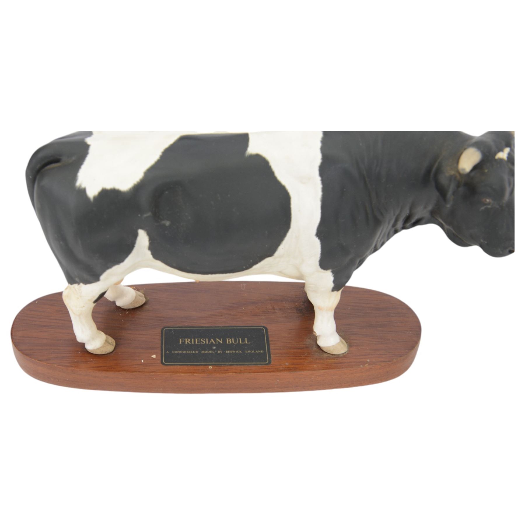 Two Beswick Connoisseur Cattle: Friesian Bull, model and Friesian Cow and Calf, both on wooden plinths, H20cm