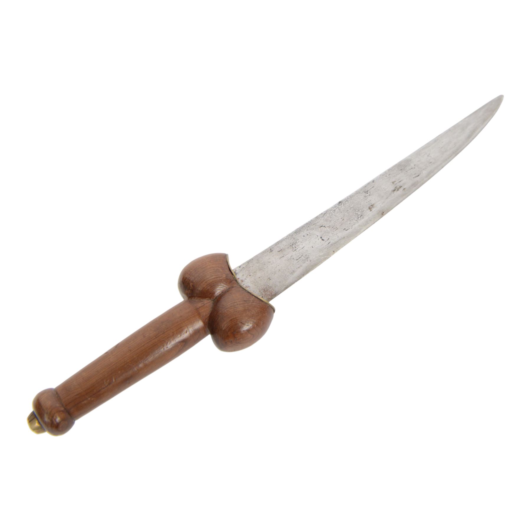 Dagger with brass cross guard and crown finial, within a leather scabbard, together with another knife, dagger L54cm 
