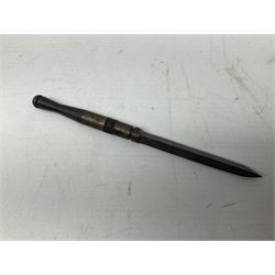 Military interest - Pair of SOE wire cutters by H Brindley; Needle dagger with triform blade 15.5cm; Iron key with secret message compartment; ‘Pill box’ telescope; Wire cutters; Field Engineering and Mine Warware pamphlet No. 7, Booby Traps (6)