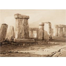 Circle of Samuel Prout (British 1783-1852): Stonehenge, watercolour signed S P 18cm x 25.5...