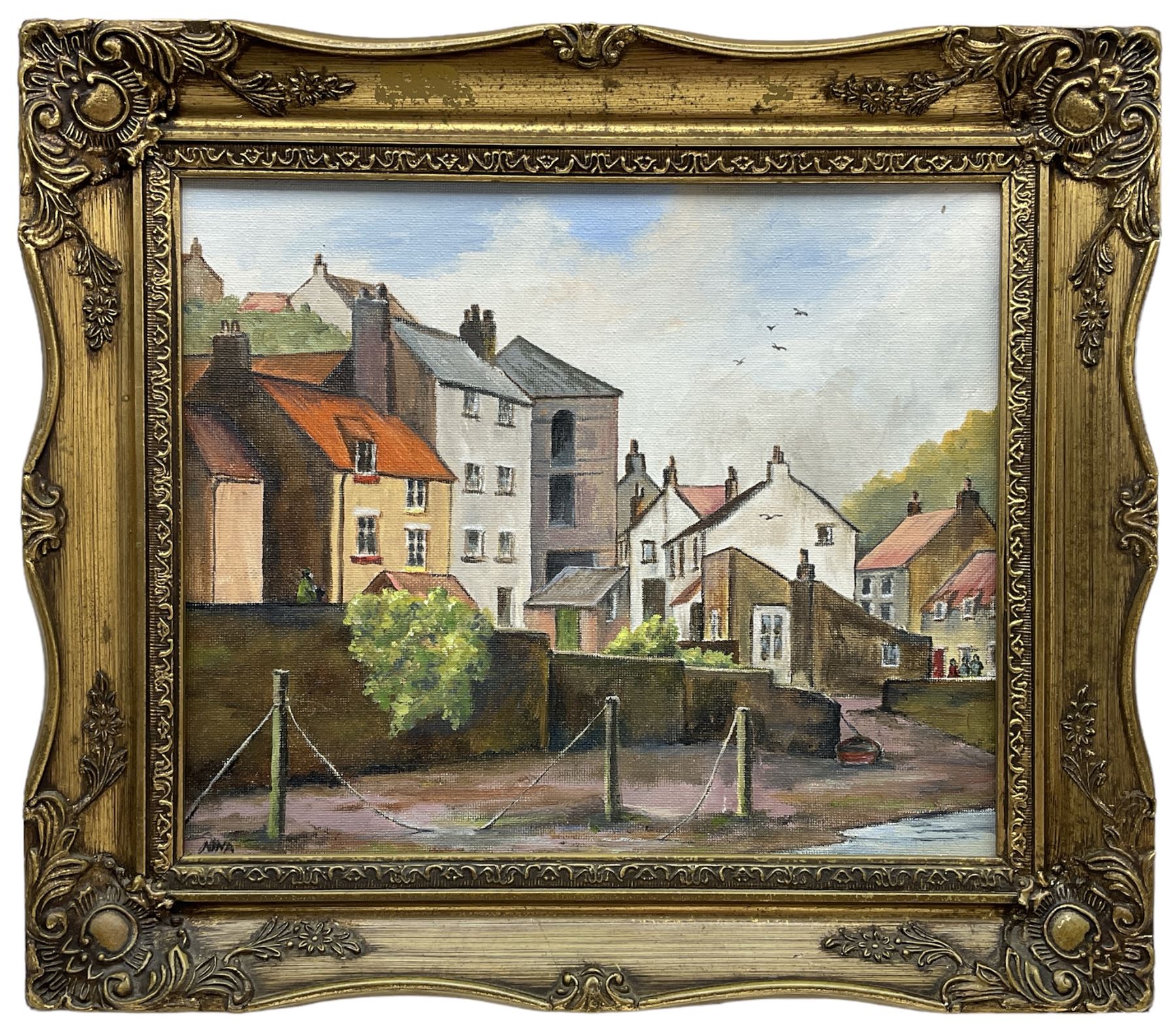 Nina Pickup (British 1947-): Staithes, oil on board signed 24cm x 30cm; English School (contemporary): Staithes, watercolour indistinctly signed 30cm x 45cm (2)