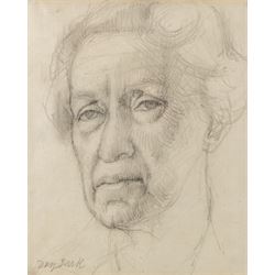 Tony Bartl (Czech 1912-1998): Portrait of an Elderly Woman and Female Nude, two pencil drawings signed max 34cm x 22cm (2)