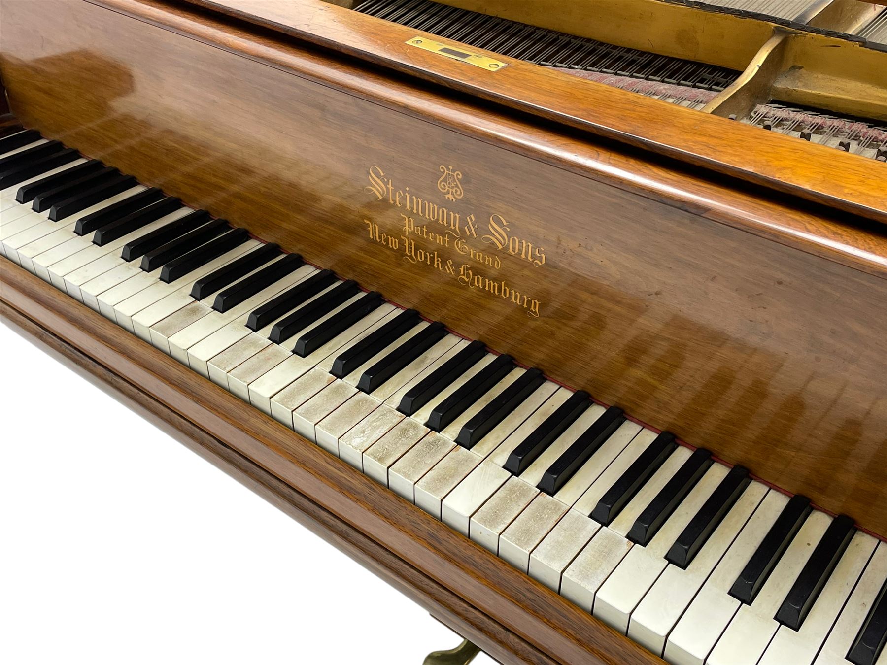 Steinway & Sons, Model A 188  grand piano - introduced in 1896, serial number 101814 (1901-1902) manufactured in Hamburg, with 20 overstrung bass notes, 85 ivory and ebony keys, in a  rosewood case with square tapered legs, roller repetition action with original stringing, felt, dampers and hammers, cast frame detailing numerous patents and awards 1859, 1872 and 1875, conforming lyre with sustaining and una corda pedals.

This item has been registered for sale under Section 10 of the APHA Ivory Act