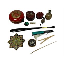 Assorted mainly Oriental collectibles including ivory glove stretchers, Mother of Pearl silver folding knife (a/f), etc