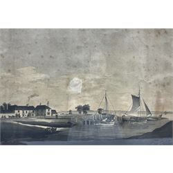 John Hassell (British 1767-1825) after Thomas Bradley (British 18th/19th century): 'Barton Ferry', engraving pub. 9th July 1801, inscribed 'To the Corporation of the Mayor and Burgesses of the Town and Borough of Kingston upon Hull, to whom this Plate from the Original Painting taken on the Spot is humbly Dedicated by their Grateful Servant Thomas Bradley' in the plate 41cm x 57cm  