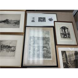 Collection of etchings, artists including Frank Short, Malcolm Osbourne, Anne Hayward (wood engravings), Leonard Russell Squirrell, Grainger Smith, Thomas Riley, Simon Bull, Douglas Ian Smart, Rembrandt (restrike), Kenneth Holmes, William Walcot, Henry Rushbury, etc (16)