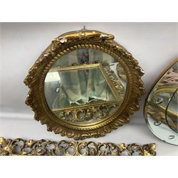 Three Rocco style gilt mirrors, together with another mirror, largest example H64cm 