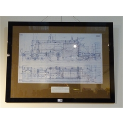  Colour print of a cross-sectional drawing of a Midland Railway 4-4-0 steam locomotive built by Neilson Reid & Co. 1901, 42 x 69cm, ebonised frame  