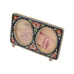 Four micro mosaic, double picture frames, all decorated with flowers, H6cm  