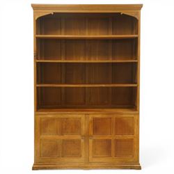 Beaverman - Yorkshire oak open bookcase, with adjustable shelves, panelled sides and lower...