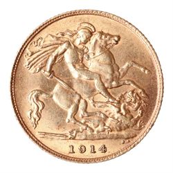 King George V 1914 gold half sovereign coin