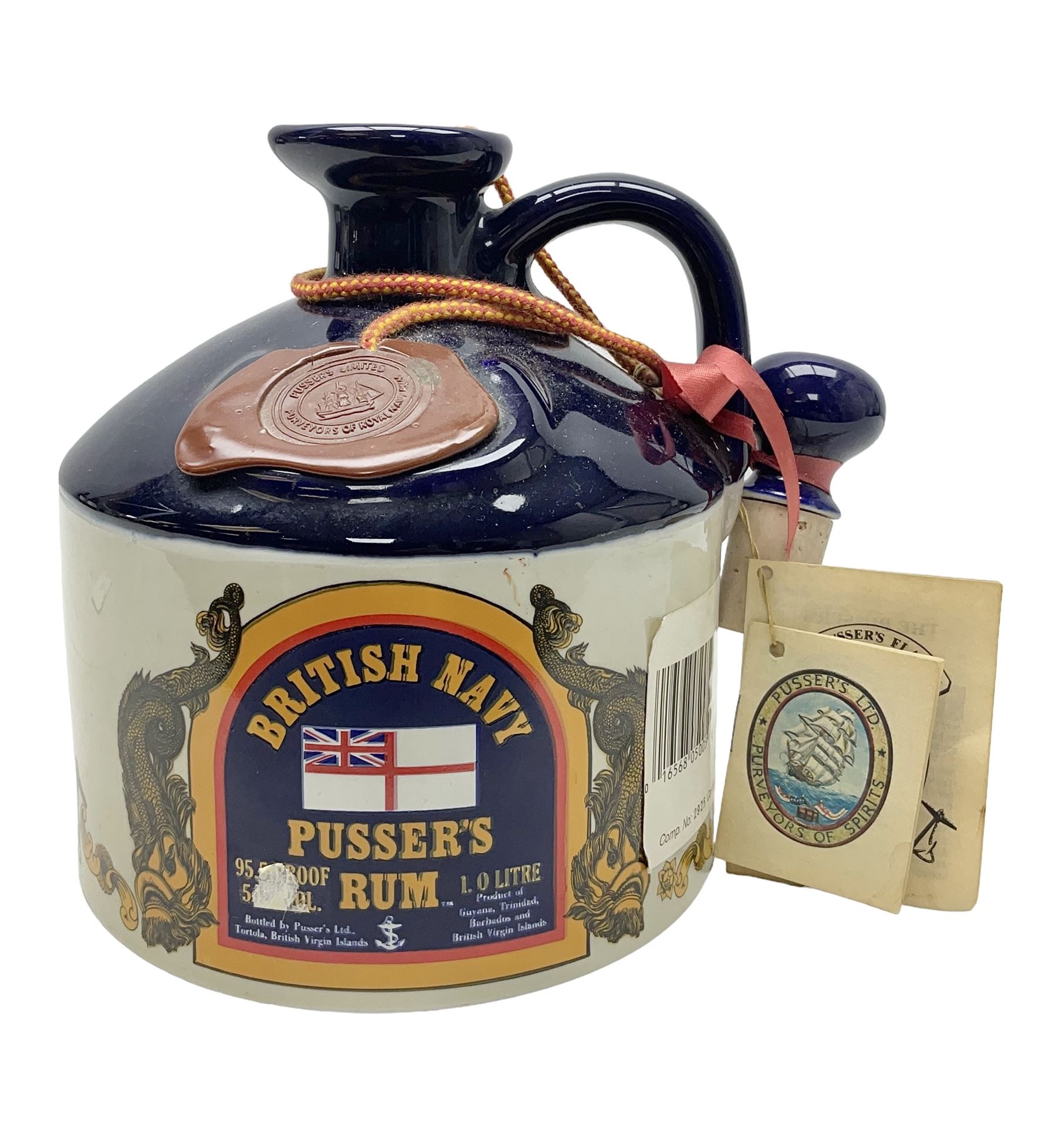 Pussers, British Navy rum, 1 litre, 95.5 proof, in a ceramic flagon