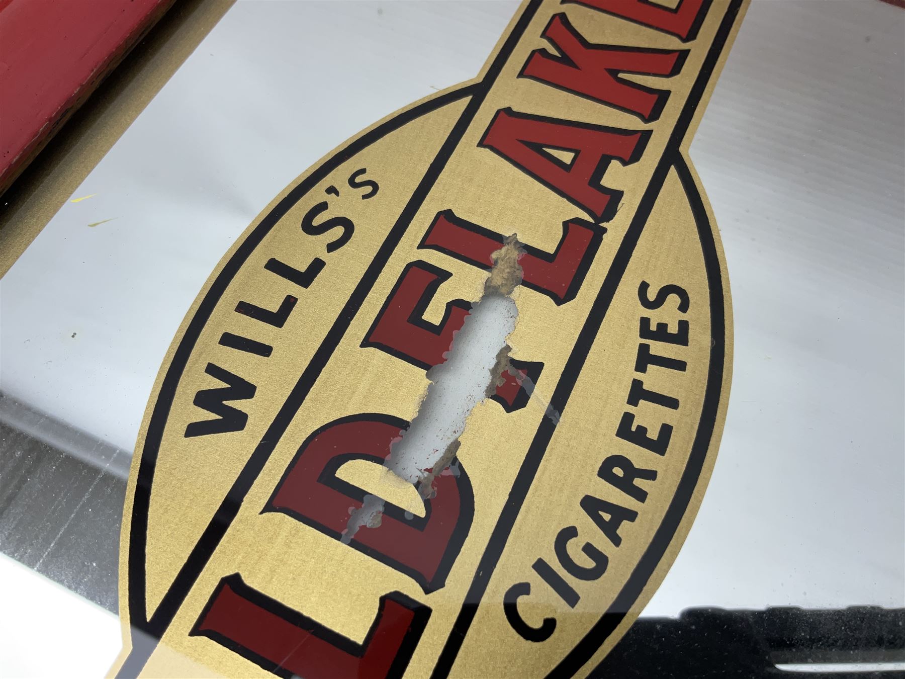 Wills' Gold Flake advertising mirror in painted red frame, H41 cm