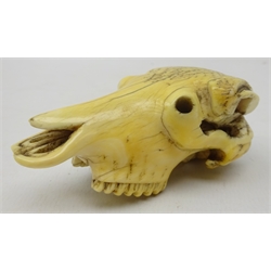  Japanese Meiji ivory carved Cattle Skull Netsuke, L8cm  Provenance: private collection   