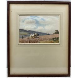 Joseph Kirkpatrick (British 1872-1930): 'Horses Harrowing the South Downs near Arundel Sussex', watercolour signed, titled verso 17.5cm x 25cm