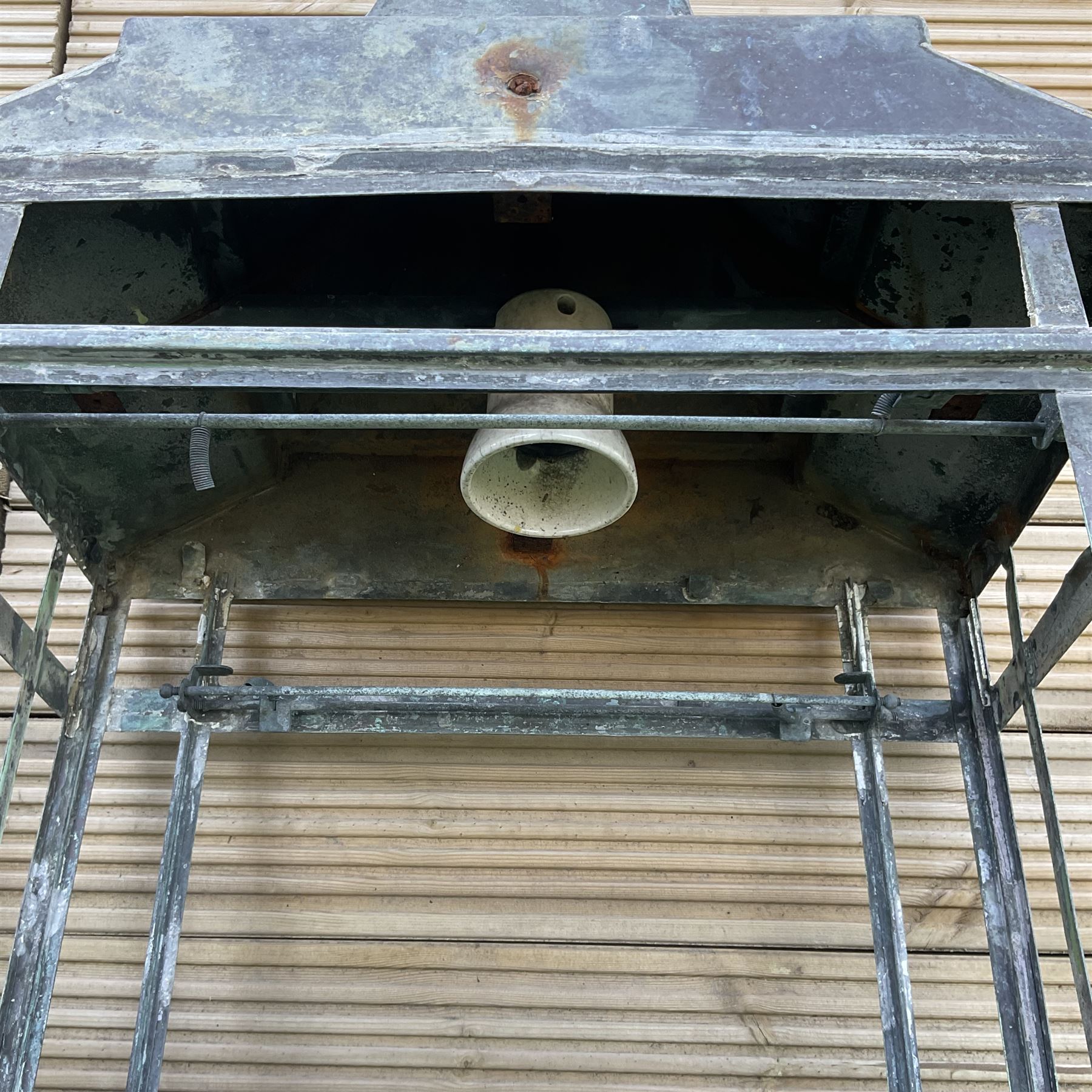 Pair of large Edwardian metal street lamps - THIS LOT IS TO BE COLLECTED BY APPOINTMENT FROM DUGGLEBY STORAGE, GREAT HILL, EASTFIELD, SCARBOROUGH, YO11 3TX