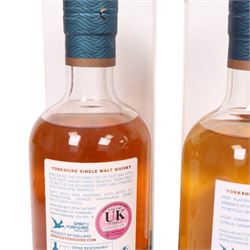 Spirit of Yorkshire Distillery, Filey Bay IPA Finish first batch single malt whisky, 70cl 46% vol, STR Finish  single malt whisky, 70cl 46% vol, Moscatel Finish  single malt whisky, 70cl 46% vol and Flagship  single malt whisky, 70cl 46% vol 