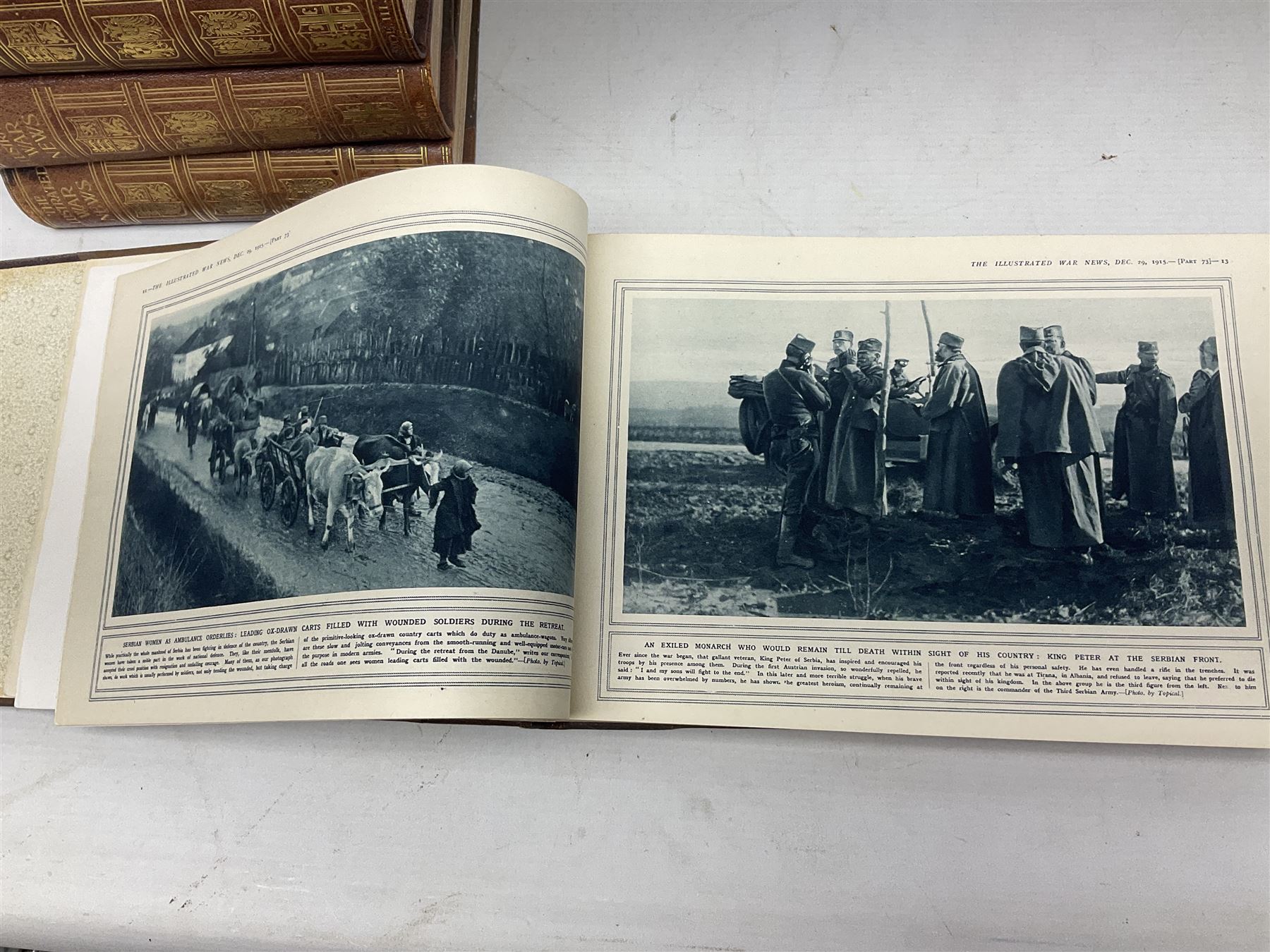 The Illustrated War News - Being a Pictorial Record of the Great War. Parts 1 -96 August 12th 1014 - June 7th 1916 uniformly bound in eight oblong quarto volumes with half-leather/gilt binding. Published by The Illustrated London News (8)