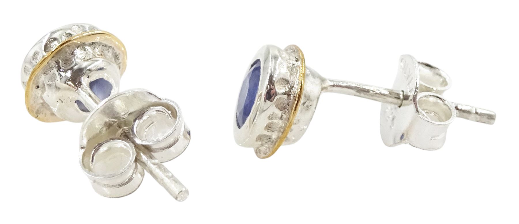 Pair of silver and 14ct gold wire sapphire stud earrings