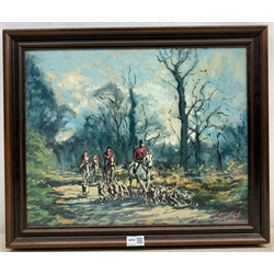 Pugh (20th century): 'Bramham Moor Hunt at Selby Forest', oil on canvas signed, titled verso 40cm x 50cm