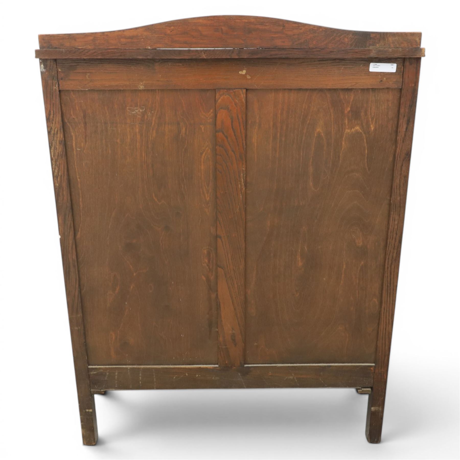 20th century oak chest, shaped gallery top over four graduating drawers, with metal drop handles, raised on stile feet 