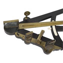 IVORY LICENCE 19th century ebony and brass octant, with inset ivory scale, unmarked, L35cm