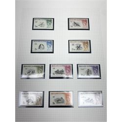 Falkland Islands, King Edward VII and later stamps, including 1904-12 values to one shilling unused, King George V 1912-20 values to five shillings unused etc, housed on pages