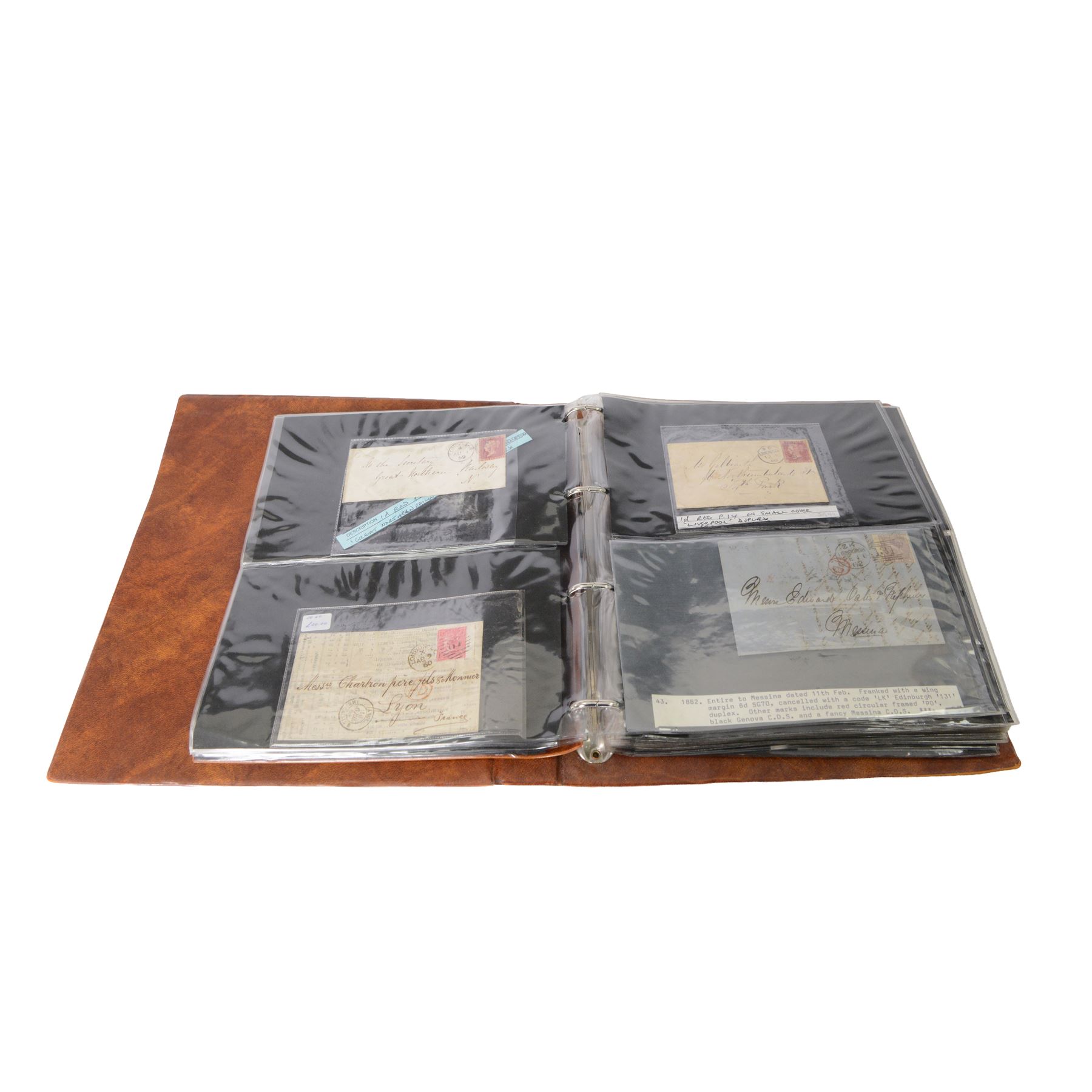 Approximately thirty-seven Great Britain Queen Victoria covers, including penny black with red MX cancel and four margins, two embossed, together with King Edward VII and later covers, in one ring binder folder