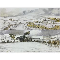 John Freeman (British 1942-): Snowy Landscapes, pair watercolours signed and dated ‘77, 17cm x 34cm (2)