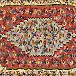 North West Persian Senneh kilim, finely woven wool with elongated central lozenge medallion on a densely patterned field of boteh motifs, in tones of red, ivory, indigo and ochre, framed by floral and diamond guard borders