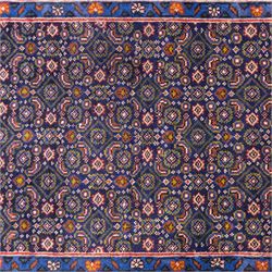 North West Persian Bidjar hand-knotted runner, decorated with an all-over herati pattern on a deep indigo ground, the field is filled with a repeating diamond and rosette motifs, interspersed with stylized leaves and floral elements, framed by a border on an ochre ground flanked by contrasting guard borders, with cotton fringe ends 