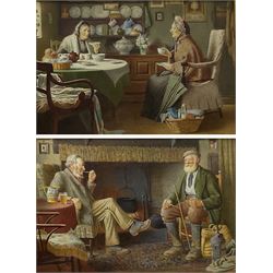Henry Edward Spernon Tozer (British 1864-1940): 'A Call and A Crack' & 'Tea and Scandal', pair watercolours signed and 1921/22, 22cm x 32cm (2)
