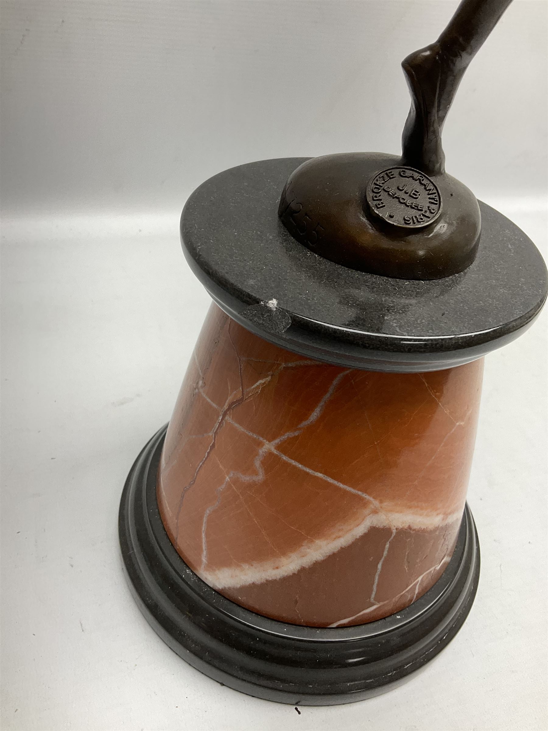 Art Deco bronze figure of a dancer, the domed base with B Zack signature, signed and with foundry mark, upon a tapering marble base H65cm