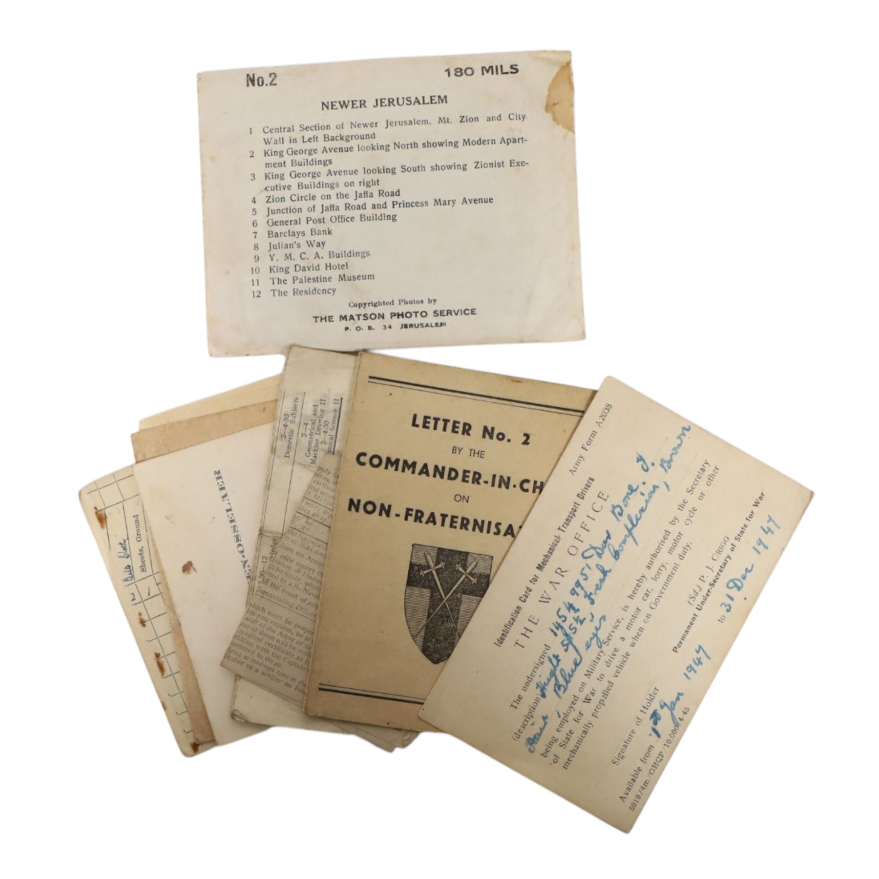 Collection of 1940s photographic negatives of Palestine and the Middle East, together with collection of photographs of Newer Jerusalem by Matson Photo Service and other ephemera 