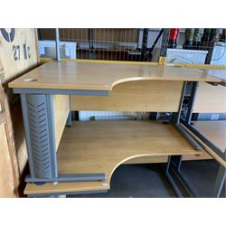 Two light oak office left hand L shaped office desks - THIS LOT IS TO BE COLLECTED BY APPOINTMENT FROM DUGGLEBY STORAGE, GREAT HILL, EASTFIELD, SCARBOROUGH, YO11 3TX