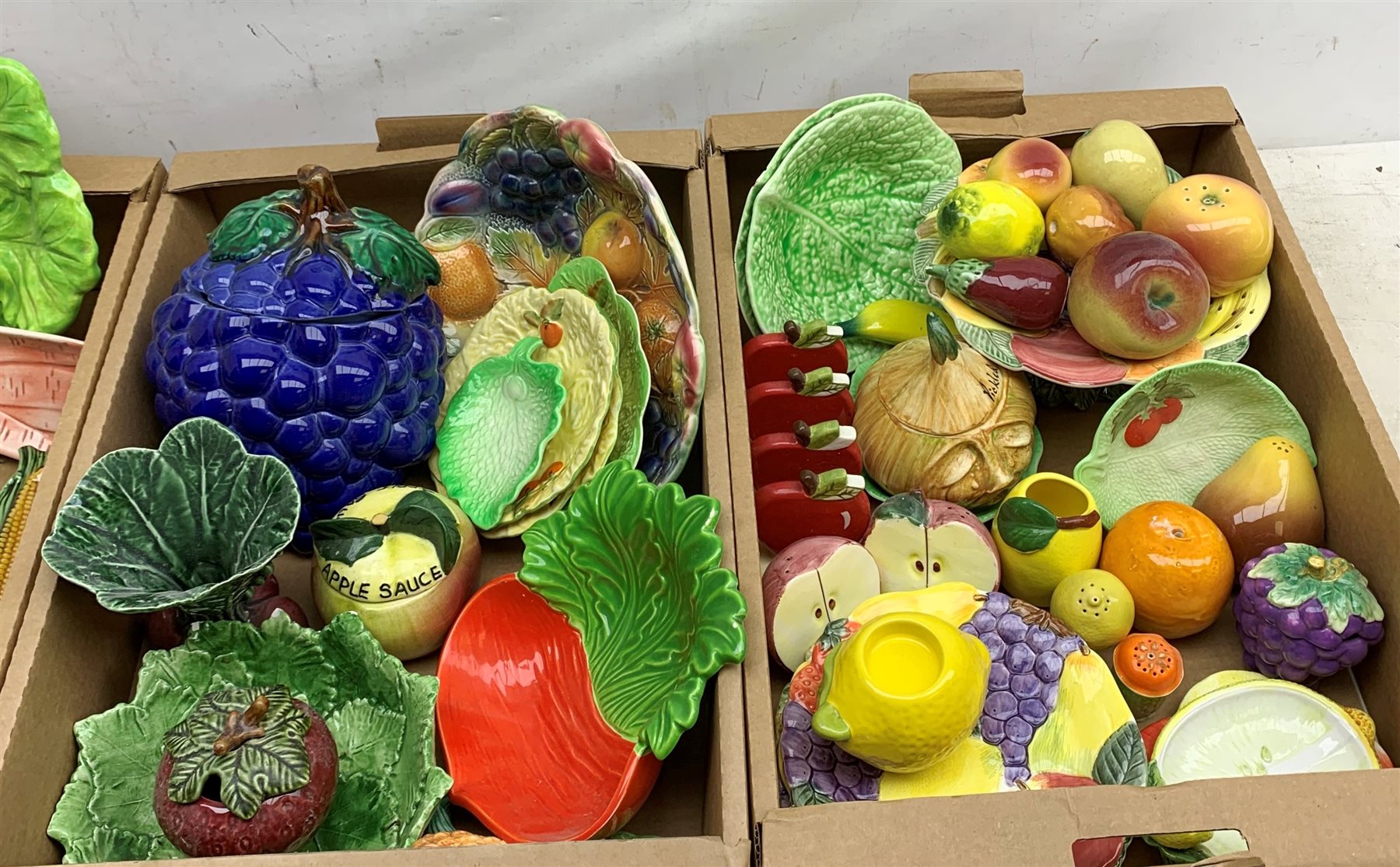 A large collection of various fruit and veg modelled and decorated