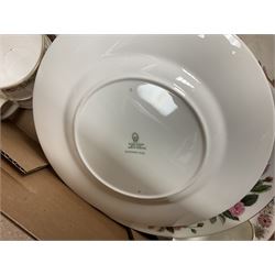 Paragon part dinner service in Belinda pattern, including teapot, six tea cups and saucers, dinner plates etc, together with Royal Doulton part tea service in Carnation pattern, Wedgwood part tea service in Hathaway Rose