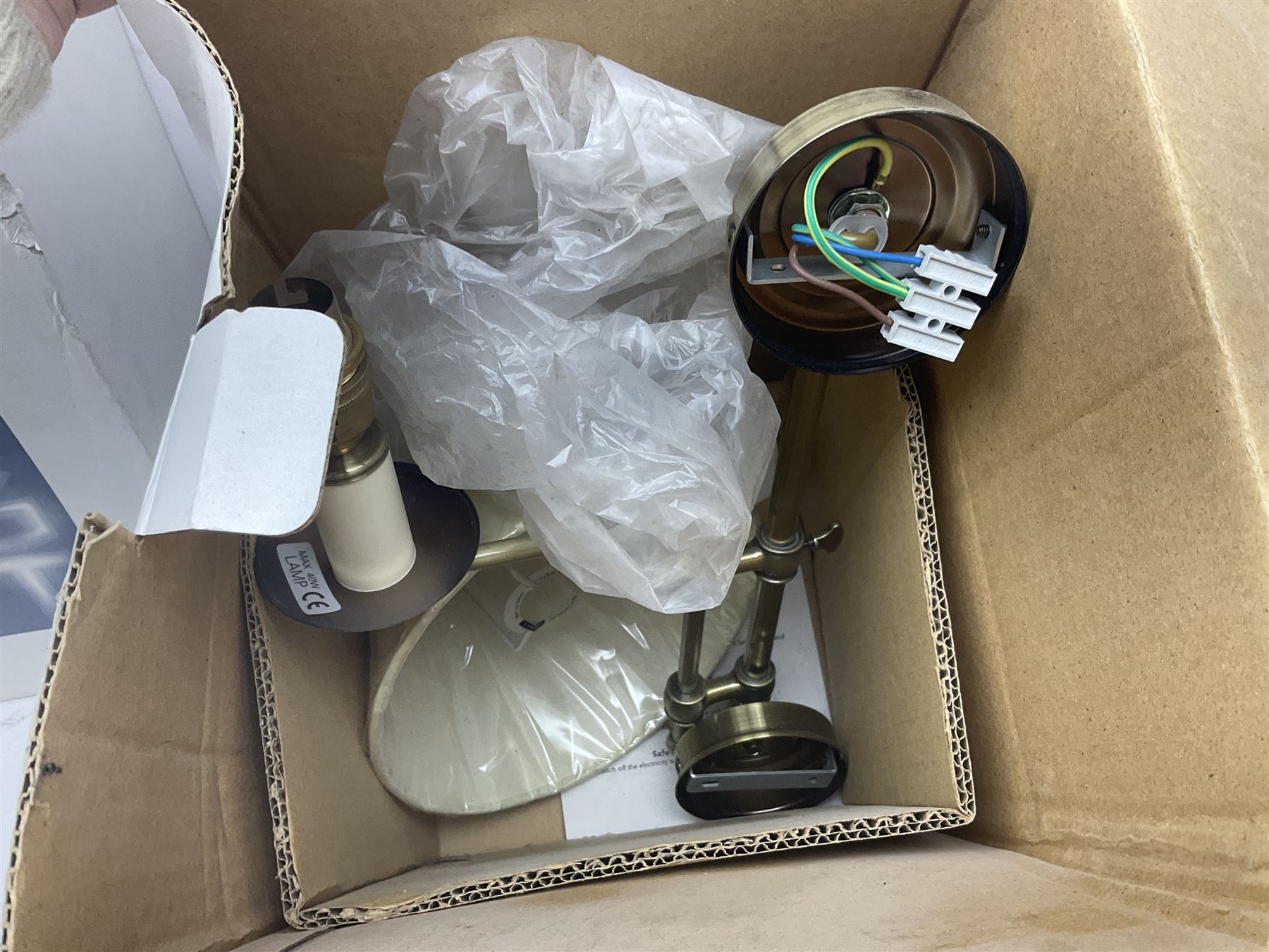 Pair of Marks and Spencer adjustable wall lights, together with a glass chandelier