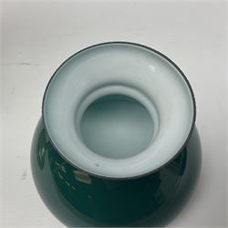 Miller & Sons Piccadilly polished brass double adjustable student's oil lamp, with green glass shades, H52cm