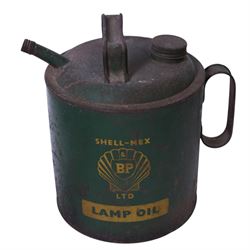 Shell-Mex Lamp Oil can, three oil jugs, including two red Esso examples and a green Castrol example and one other
