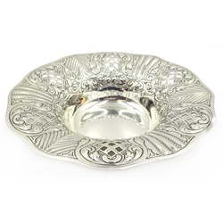  Silver circular bon-bon dish, embossed and pierced decoration Sheffield 1910 15cm approx 5oz  
