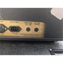 Marshall 1987X 50 watt plexi guitar amplifier head with master volume modification (screwdriver control on back), together with a Marshall 1960 4 x 12 speaker cabinet on casters, head H25cm, W65cm, cab H83cm, W76cm