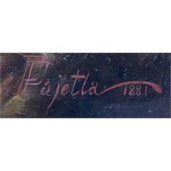 Pietro Pajetta (Italian 1845-1911): Children Feeding Lambs, oil on canvas signed and dated 1881 with a later hand 49cm x 69cm
Provenance: attributed by Gustavo Errico, Naples, with certificate